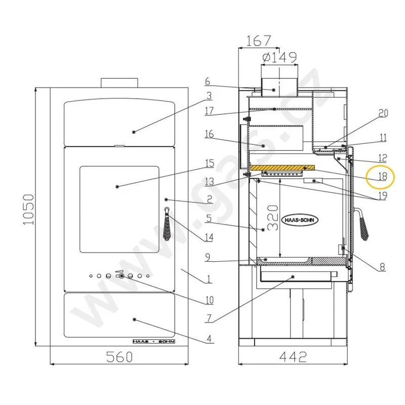 HAAS-SOHN ADRIA II część zamienna, 25 × 260 × 445 mm LACFIRE 0050501490005 Nowy