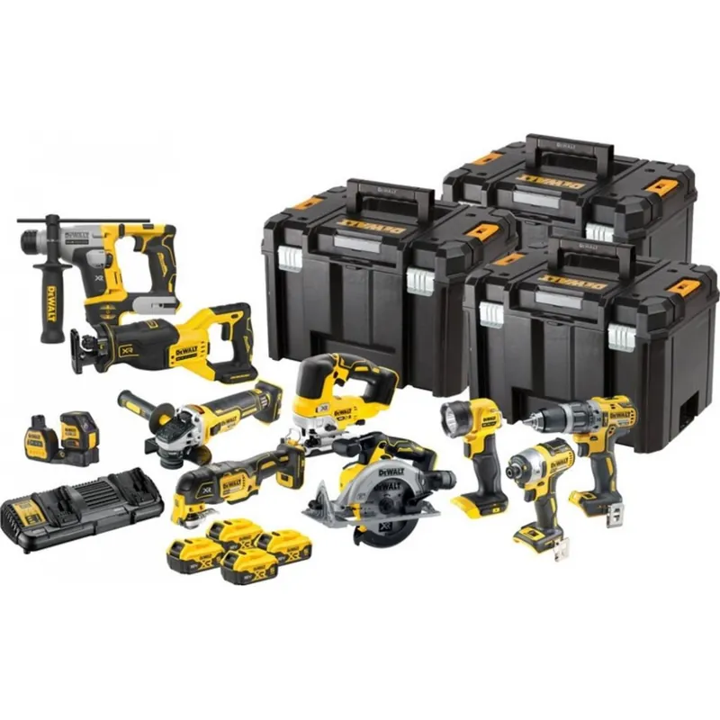 DeWALT DCK1012P4T Zestaw narzędzi z silnikiem bezszczotkowym 10 szt. (18V/4x5Ah+3x Tsak) Hit sprzedaży