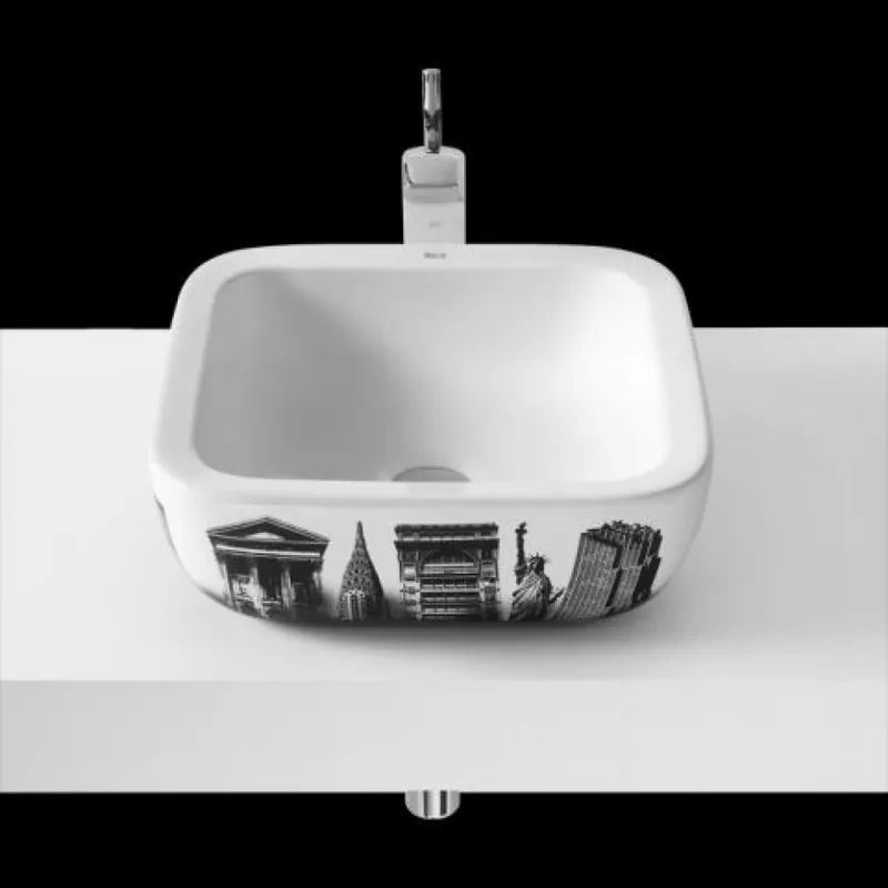 Roca Umywalka nablatowa 40x40 cm (bez otworu na baterię) z grafiką New York A32765U00U Nowość